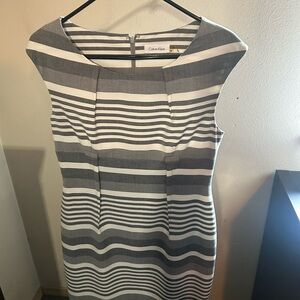 Calvin Klein Black and White Striped Midi Dress